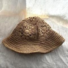 ベージュのストロー　編み込み　麦わら帽子　キッズ　帽子　韓国子供服　52cm