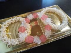 ハンドメイド パールクリスタルブレスレットセット