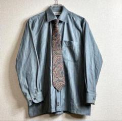 90's ヴィンテージ 長袖シャツ ワンポイント刺繍ロゴ ゆるだぼ ストライプ