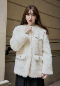 Her lip to  Faux Fur Coat ecru 白M Her lip to Royal Faux Fur Coat ecru 白M