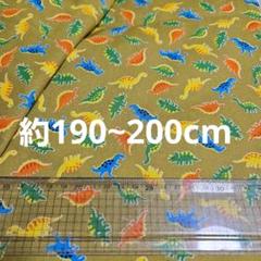 約190~200cm　シーチング　生地　はぎれ　恐竜　カーキ