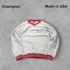90sチャンピオンVネックスウェットシャツリブライン 霜降りグレー USA製
