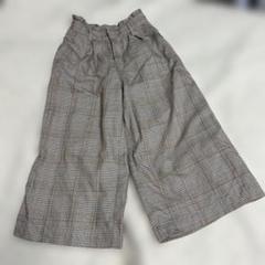 Pom ponette 茶系チェック柄　ワイドパンツ　140