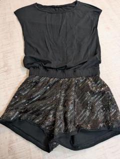 美品 衣装 ステージ ダンス SISLEY スパンコール 黒 120〜130
