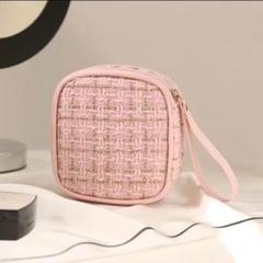小物ポーチ　メイクポーチ　ピンク　ツイード　サニタリーポーチ　収納　化粧品