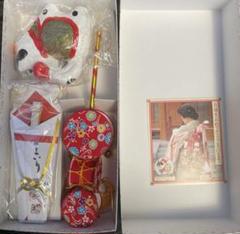 女の子お宮参り 小物3点セット化粧箱入り　でんでん太鼓 熨斗扇子 犬張り子