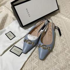 激安ショップ 食品 GUCCI ライトブルー スリングバックサンダル - メルカリ 靴