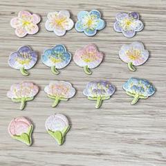 14枚　剥がせる アイロン接着　刺繍 アップリケ　花　桜　ピンク　ブルー　紫