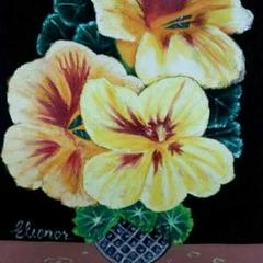 絵画 oil painting on black velvet ( flowers ) Set Of Two Vintage Black Velvet Paintings Of Flowers