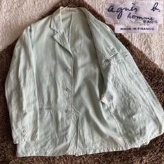 90s/XL アニエスベーオム リネンジャケット フランス製 白タグ グリーン