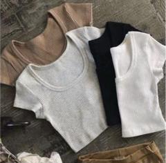 JUEMI リブ編みニットTシャツ アッシュ