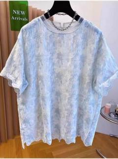 綺麗め 大きいサイズ Tシャツ 早い者勝ち 着痩せ レース柄 切り替 オシャレ