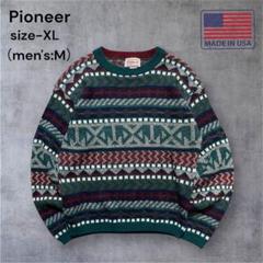 【USA製】80s Pioneer パイオニア ニット・セーターM 幾何学模様