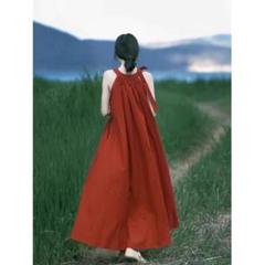 デートワンピース ノースリーブ レトロ レッド 着痩せ効果 きれいめコーデ