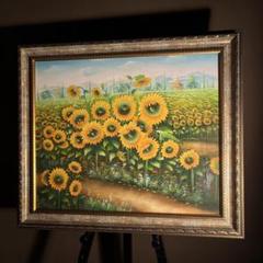 手書き油絵 菜の花畑 額付 絵画 インテリア 油彩画 油絵 油彩 油彩画 絵 絵画 【桜と菜の花畑】 | HIROSHI1990