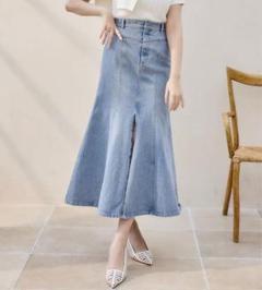 New color] Mermaid Slit Denim Skirt