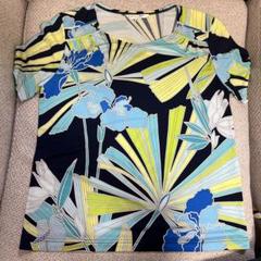 F977 新品未使用 L レオナール 花柄 肩パッド入り カットソー レディース 極美品☆LEONARD FASHION レオナール ファッション シルク100