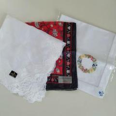 【新品未使用】 LANCETTI コシノヒロコ 刺繍 レースハンカチ 3枚セットのサムネイル