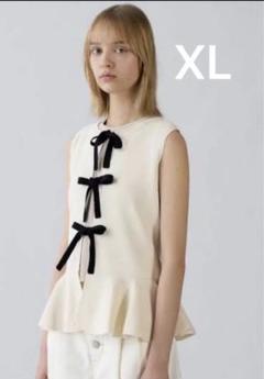 GU×rokh　フロントリボンセーター　ナチュラル　XLサイズ　完売品のサムネイル