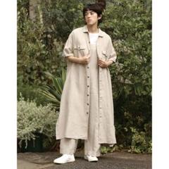 ▼美品✨TISSU✨ティシュ トリプルワッシャーリネン ロングシャツワンピース UNIVERSAL TISSU｜ユニヴァーサルティシュ｜トリプルワッシャー