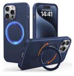 iPhone15 Pro ケース 360°回転スタンド　MagSafe 青