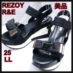 美品　リゾイ　REZOY リボンストラップスニーカーソールサンダル　黒　厚底　金