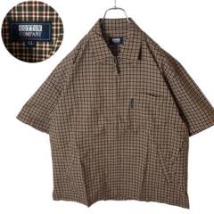 くすみグリーンマルチカラーチェック半袖コットンシャツジャケットLLゆったりサイズ