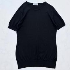 極美品　JOHN SMEDLEY 黒 半袖ニット　コットン　襟付き　バイカラー 極美品 JOHN SMEDLEY 黒 半袖ニット コットン 襟付き バイカラー