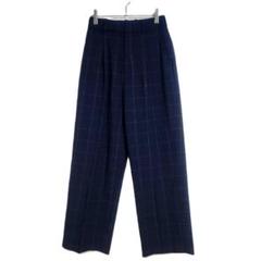 ユニクロ ワイドパンツ チェック柄 ストレッチ入り ネイビー S シンプル 上品