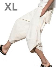 【メンズ】サルエルパンツ XLサイズ ベージュ 7分丈 コットンリネン 無地