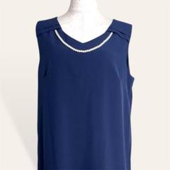 ♥️美品 ネイビー パールネックレス Aライン レイヤード ドレスワンピース L