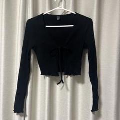SHEIN EZwear リブ ボウタイニット ロングスリーブクロップトップ