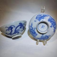 2431 中国美術 乾隆年製銘 染付龍図文陶鉢 時代物 架夢 清時代 中国古玩 大清乾隆年製 龍文白磁染付皿 中国美術 古