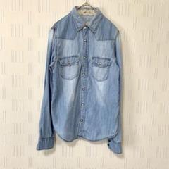 Letter デニムシャツ長袖 Ｍ 羽織り　春夏　ライトブルー カジュアル 良品