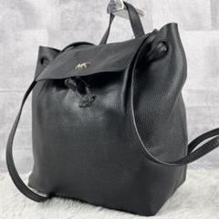 美品 マイケルコース レザー バックパック ロゴ金具 巾着 シボ ブラック