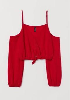h&m オープンショルダークロップドトップス　Sサイズ　レッド