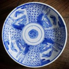 印判小皿1枚花籠花束洋風明治大正希少柄