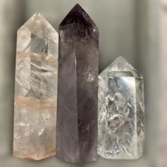 天然石水晶・ ポイント 3個セット　虹付き