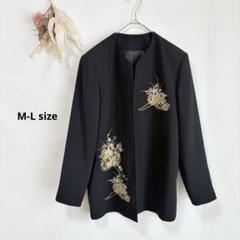 花柄刺繍 ノーカラージャケット 黒 Teiza ノーカラージャケット 花柄刺繍 - メルカリ