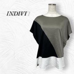 【インディヴィ INDIVI】カットソー 切替配色 フレンチスリーブ E4408