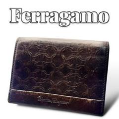 Ferragamo ガンチーニ ブラウン レザー 名刺入れ 6506