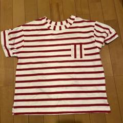 赤と白のストライプ 半袖Tシャツ ポケット付き