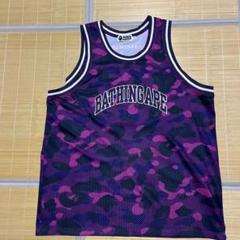 APE 紫 迷彩 バスケットボール タンクトップ ゲームシャツ XL BAPE Purple camo x yellow basketball tank top A Bathing Ape