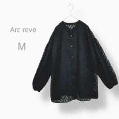 【Arc reve】　美品　バンドカラー　シアー長袖シャツ　ボタニカル　リーフ柄