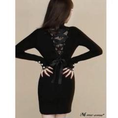 M me eme黒 バックレースアップ ミニワンピース M me eme黒 バックレースアップ ミニワンピース