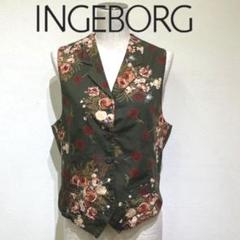 INGEBORG 花柄オリーブグリーンベスト　コットン100%