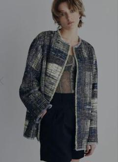 Ameri（アメリ）の「LADY LIKE PRINT TWEEDS JACKET（ノーカラー