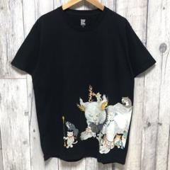 希少美品❤️【石黒亜矢子コラボ】グラニフ Tシャツ 阿吽猫（阿形）黒　Ｍ ✨希少✨ 鬼子母猫百号 グラニフ 石黒亜矢子 コラボTシャツ 化け
