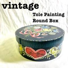 美品【 vintage 】トールペイント　花柄　ラウンドボックス　カントリー