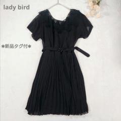◆新品タグ付◆レース襟プリーツワンピース【M】ベルト付き　黒